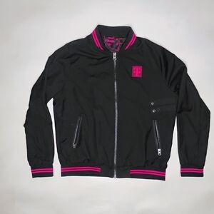 T-Mobile Black Pink Full Zip Long Sleeve Bomber Employee Jacket Women's Medium